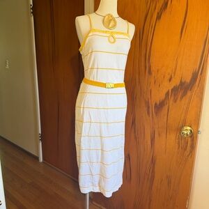 Vintage White and Yellow Striped Midi Dress